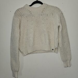 Cropped Cream Cable Knit Roxy Sweater | XS
